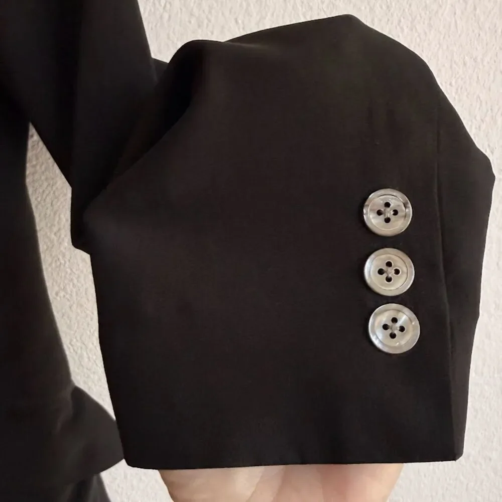 Vintage DKNY 100% Silk Notch Collar Blazer in Black with Gold Button size 4